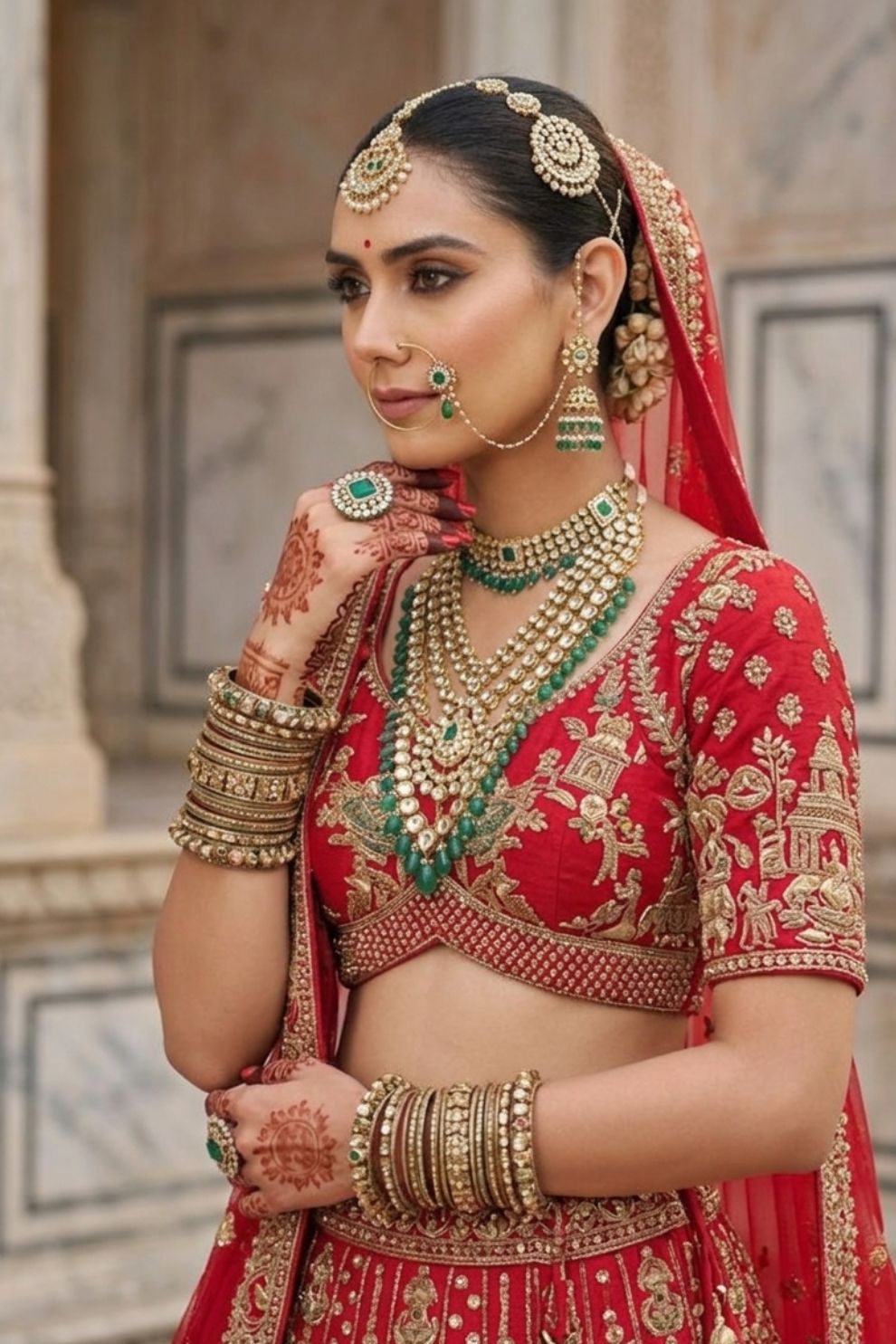Heritage Red Silk Bridal Lehenga with Elephant & Peacock Motif Embroidery