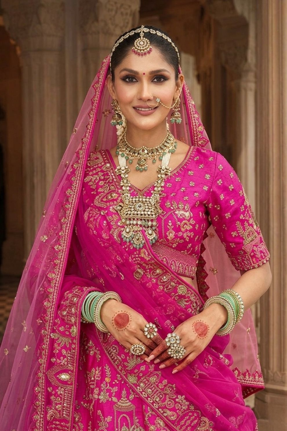 Rani Pink Silk Bridal Lehenga with Heavy Zari & Peacock Embroidery