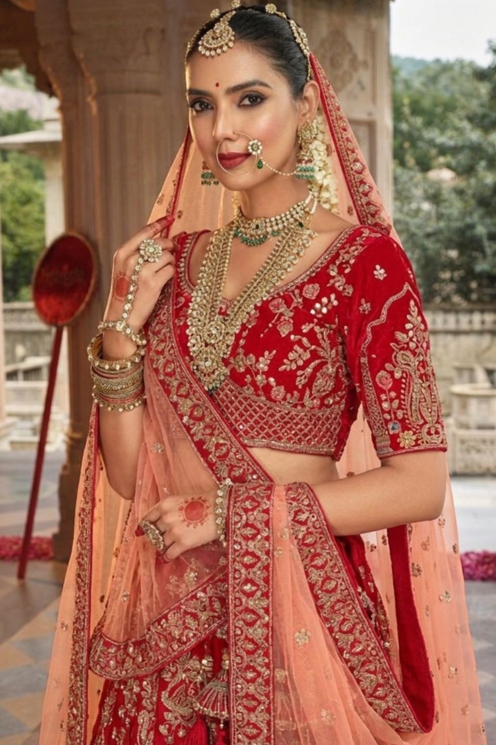 Imperial Red Silk Wedding Lehenga featuring Handcrafted Zari & Khatli Work