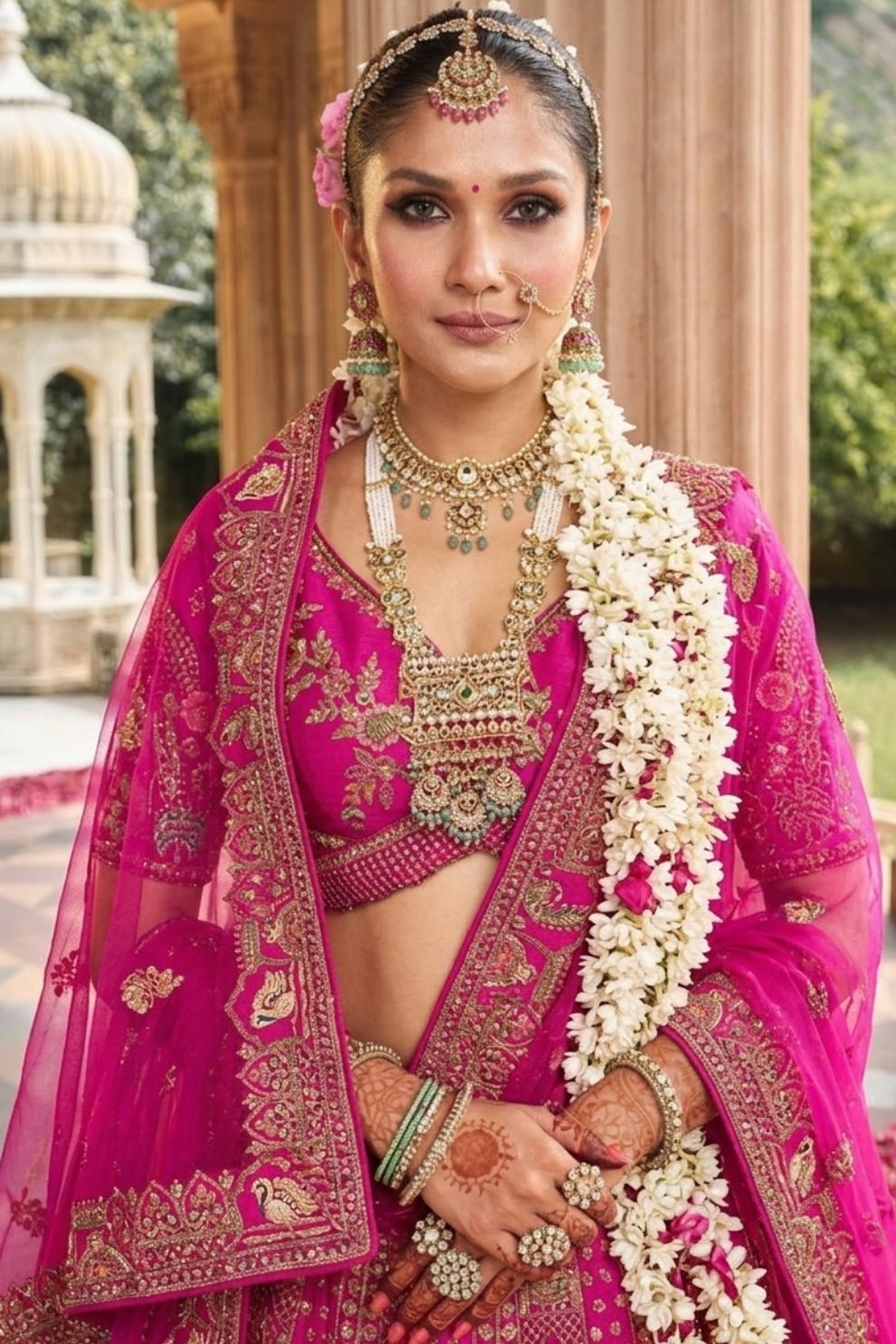 Imperial Rani Pink Silk Wedding Lehenga featuring Handcrafted Zari & Resham Work