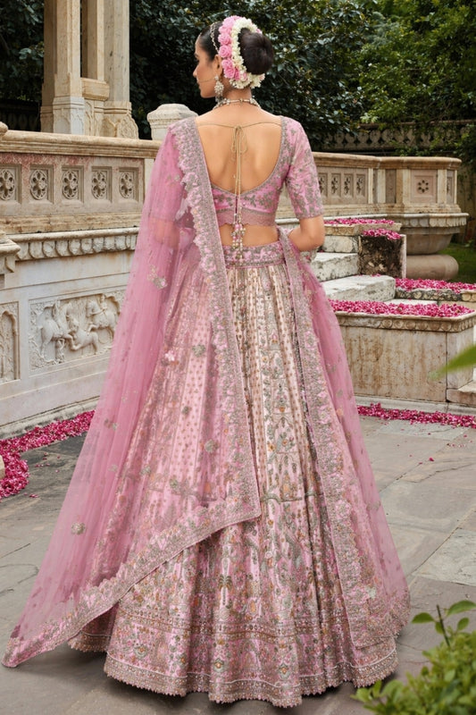 Blush Pink Silk Bridal Lehenga with Heritage Elephant & Peacock Embroidery
