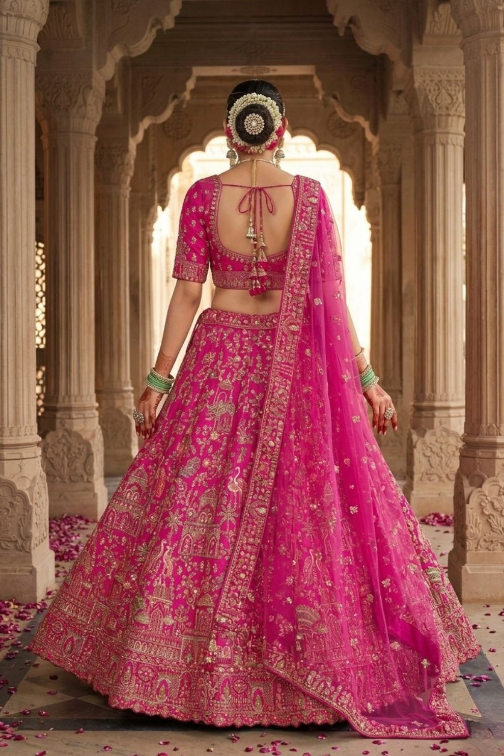 Rani Pink Silk Bridal Lehenga with Heavy Zari & Peacock Embroidery
