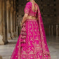 Rani Pink Kalidar Silk Lehenga with Royal Wedding Motifs
