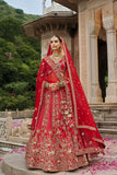 Heritage Red Silk Bridal Lehenga with Elephant & Peacock Motif Embroidery