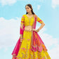 Yellow Pink Silk Bridal Lehenga with Cut Work Mirror Embroidery