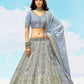 Grey Light Blue Silk Heavy Embroidered Wedding Lehenga Choli