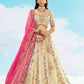 Ivory Pink Embroidered Designer Silk Lehenga Choli
