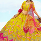 Yellow Pink Silk Bridal Lehenga with Cut Work Mirror Embroidery