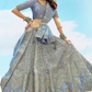 Grey Light Blue Silk Heavy Embroidered Wedding Lehenga Choli