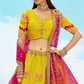 Yellow Pink Silk Bridal Lehenga with Cut Work Mirror Embroidery