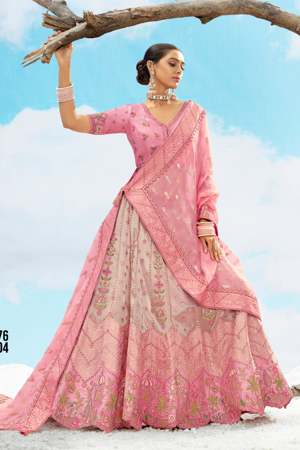 Soft Pink Gold Embroidery Designer Silk Lehenga Choli