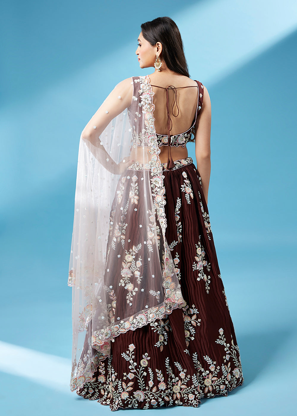 Coffee Brown Georgette Designer Lehenga Choli with Zari, Sequins & Thread work