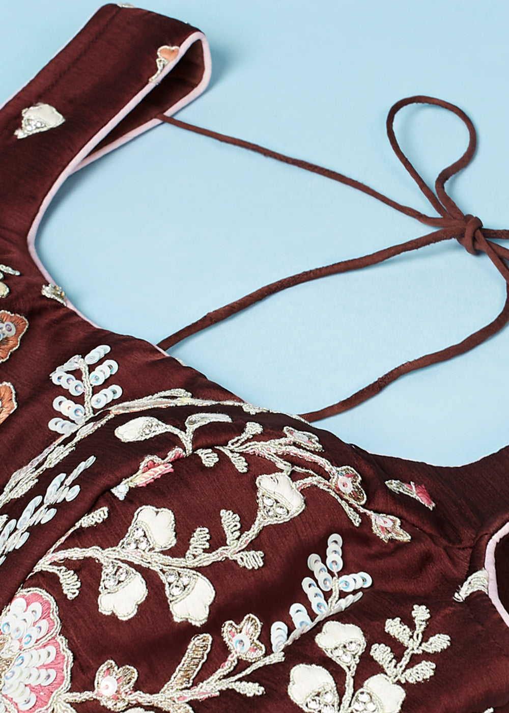 Coffee Brown Georgette Designer Lehenga Choli with Zari, Sequins & Thread work