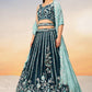 Teal Green Satin Lehenga Choli with Heavy Sequins Embroidery work