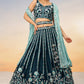 Teal Green Satin Lehenga Choli with Heavy Sequins Embroidery work