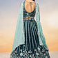 Teal Green Satin Lehenga Choli with Heavy Sequins Embroidery work