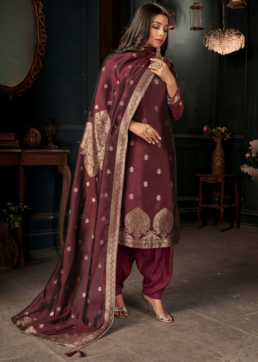 Maroon Red Designer Viscose Salwar Suit having Zari work