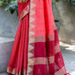 Watermelon Pink Zari Woven Triangle Border Raw Silk Saree with Butti Overall