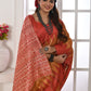Amber Yellow Tussar Silk Temple Print Saree