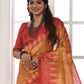 Amber Yellow Tussar Silk Temple Print Saree