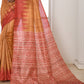 Amber Yellow Tussar Silk Temple Print Saree