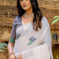 White & Blue Muga Cotton Saree with Woven Pallu & All Over Butti work