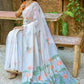 White & Orange Muga Cotton Saree with Woven Pallu & All Over Butti work