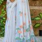 White & Orange Muga Cotton Saree with Woven Pallu & All Over Butti work