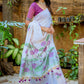 White & Purple Muga Cotton Saree with Woven Pallu & All Over Butti work