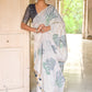 White & Blue Muga Cotton Saree with Woven Pallu & All Over Butti work