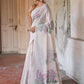 White & Purple Muga Cotton Saree with Woven Pallu & All Over Butti work