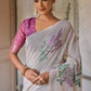 White & Purple Muga Cotton Saree with Woven Pallu & All Over Butti work
