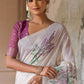 White & Purple Muga Cotton Saree with Woven Pallu & All Over Butti work