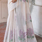 White & Purple Muga Cotton Saree with Woven Pallu & All Over Butti work