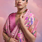 Taffy Pink Woven Paithani Silk Saree with Meenakari Zari Woven Border
