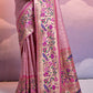 Taffy Pink Woven Paithani Silk Saree with Meenakari Zari Woven Border
