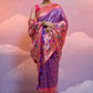 Purblish Blue Woven Paithani Silk Saree with Meenakari Zari Woven Border