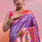Purblish Blue Woven Paithani Silk Saree with Meenakari Zari Woven Border