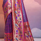 Purblish Blue Woven Paithani Silk Saree with Meenakari Zari Woven Border