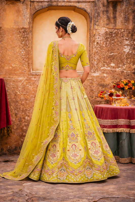Designer Shaded Silk Lehenga with Embroidery & Cutwork Outfit