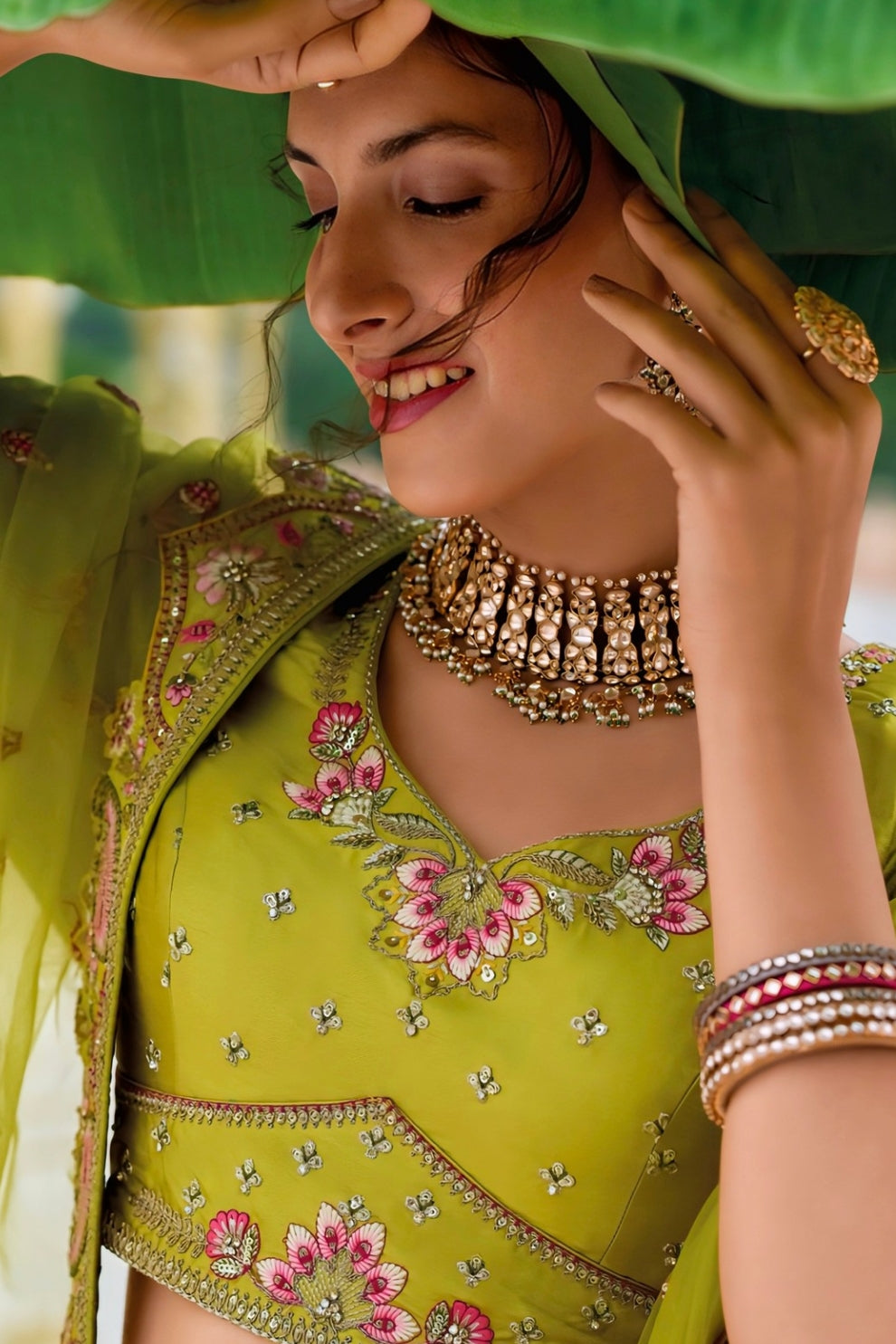 Designer Shaded Silk Lehenga with Embroidery & Cutwork Outfit