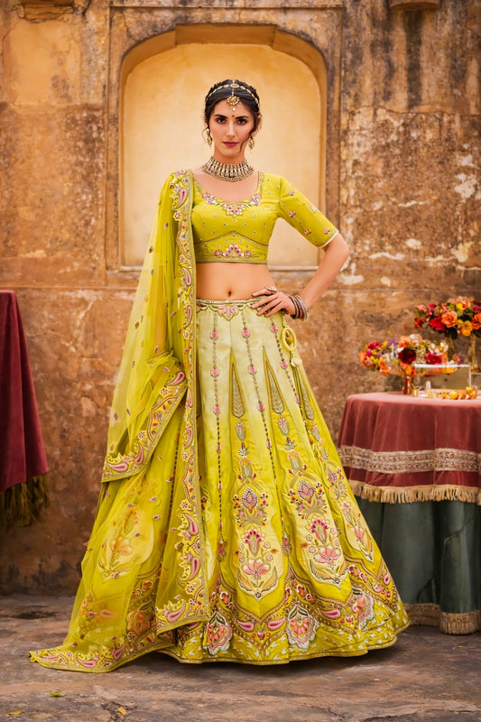 Designer Shaded Silk Lehenga with Embroidery & Cutwork Outfit