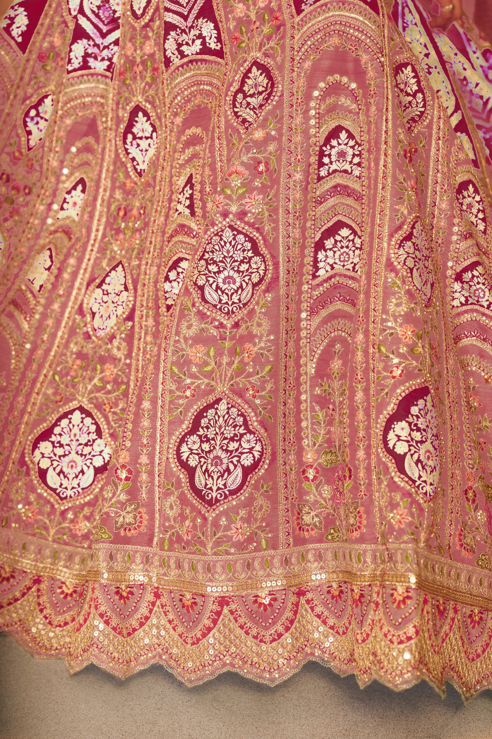 Elegant Wedding Lehenga with Floral Aari Embroidery & Banarasi Accents