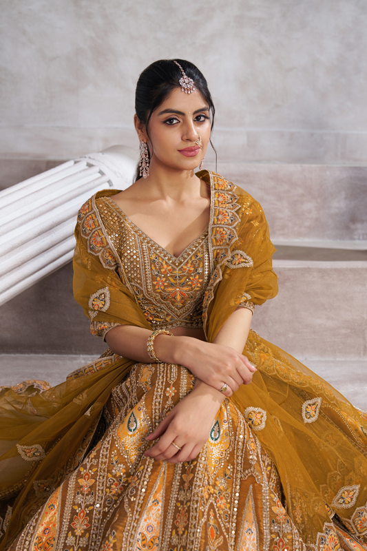 Designer Semi-Bridal Lehenga Choli with Intricate Aari & Patch Detailing