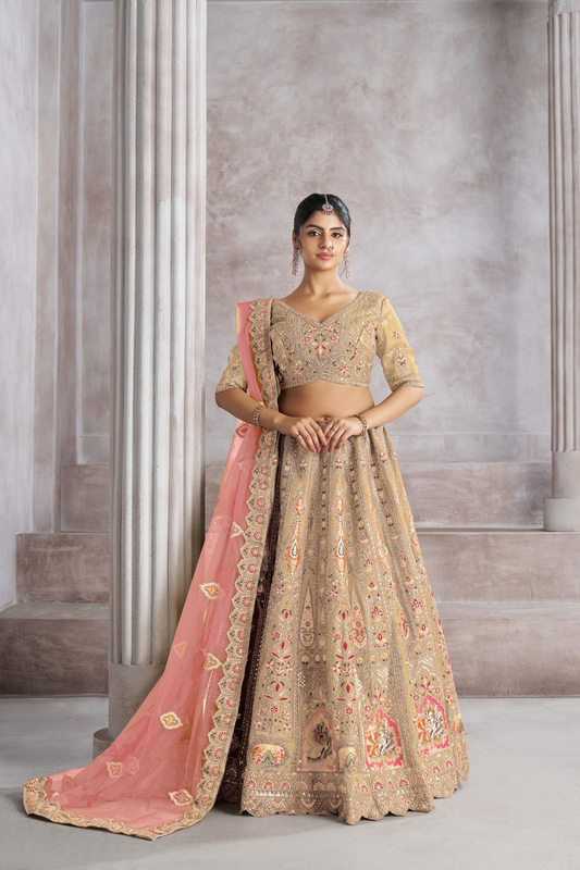 Designer Semi-Bridal Lehenga Choli with Intricate Aari & Patch Detailing
