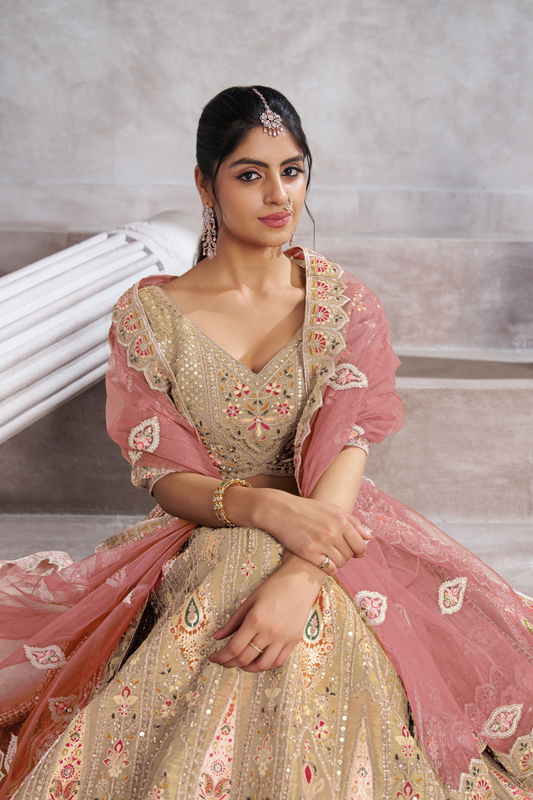 Designer Semi-Bridal Lehenga Choli with Intricate Aari & Patch Detailing
