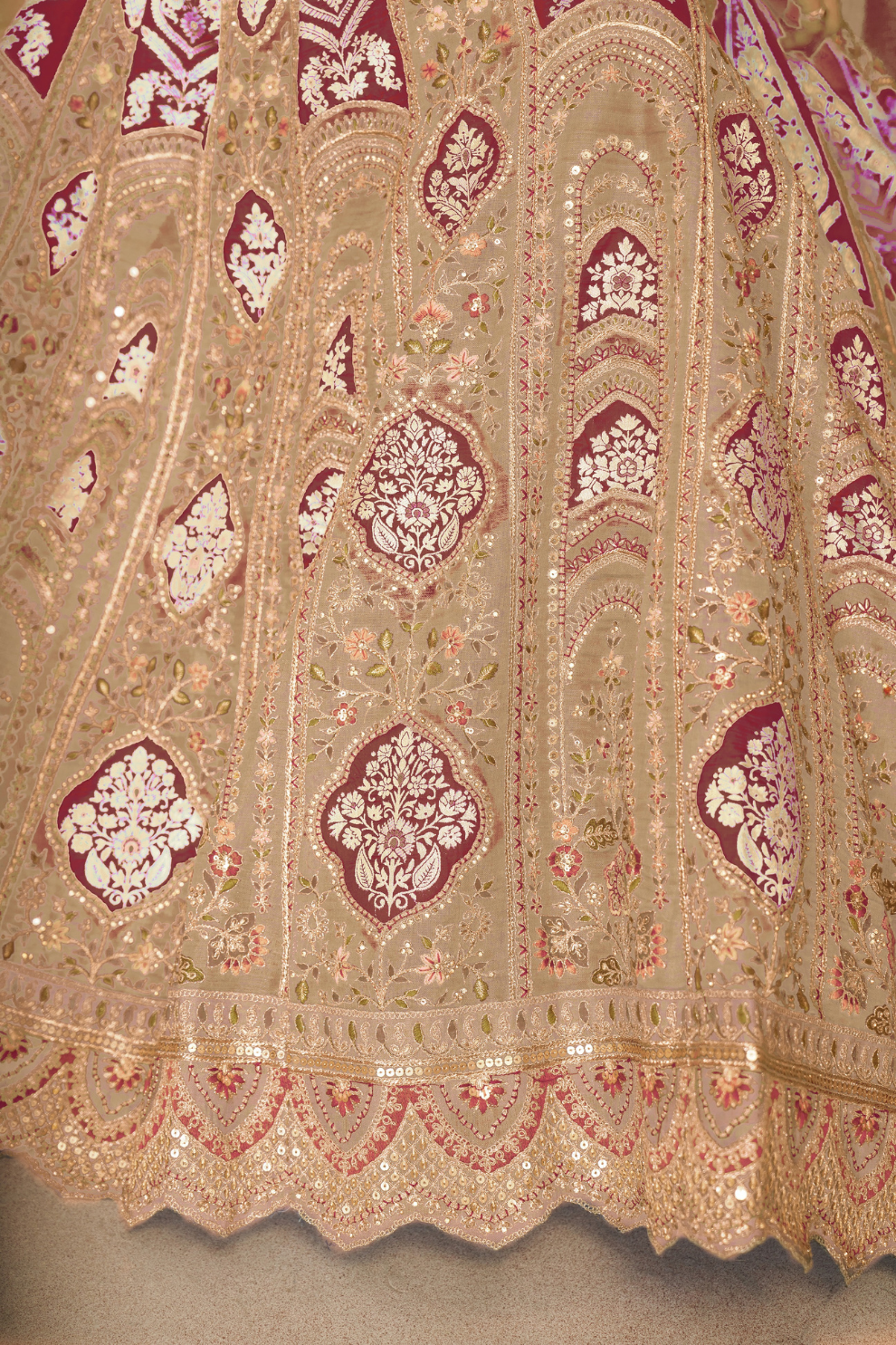 Elegant Wedding Lehenga with Floral Aari Embroidery & Banarasi Accents