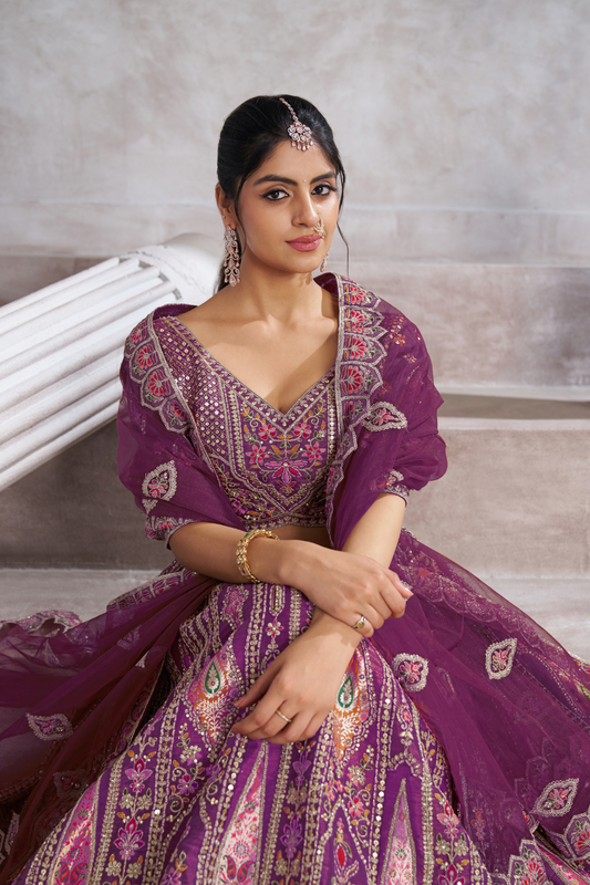 Designer Semi-Bridal Lehenga Choli with Intricate Aari & Patch Detailing