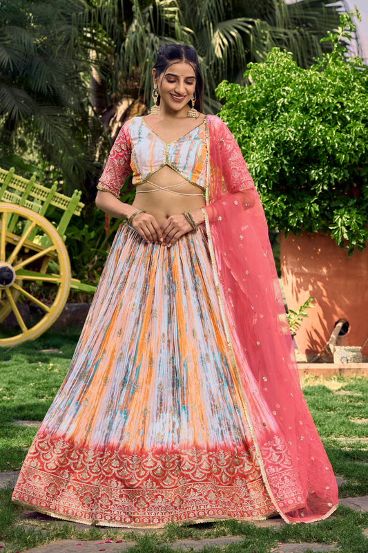 Digital Printed Lehenga Set with Sequins & Zari Embroidery