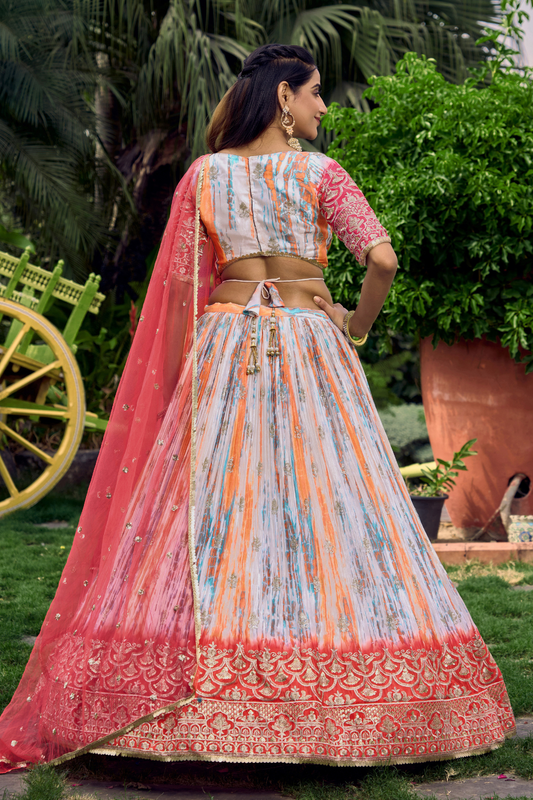 Digital Printed Lehenga Set with Sequins & Zari Embroidery